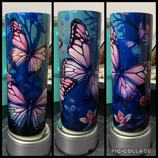 Blue And Purple Butterflies 20oz Glossy Sublimation Tumbler