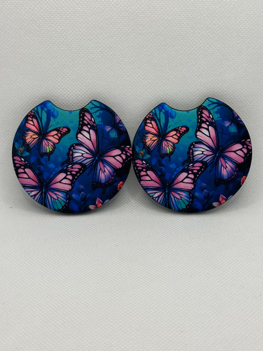 Blue And Purple Butterflies Car Coasters